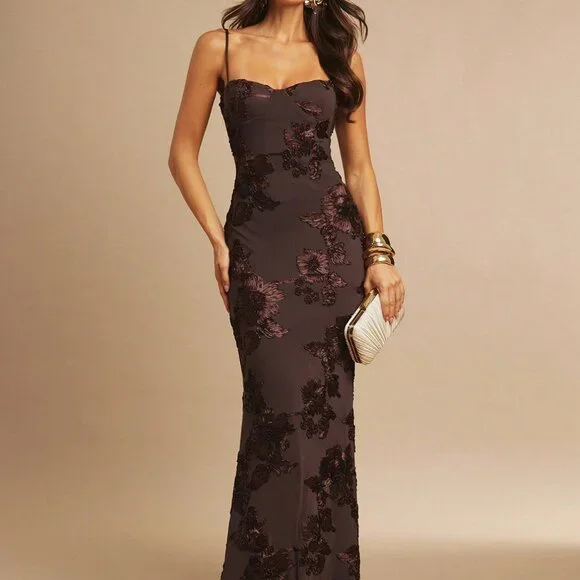 Brown Sexy Women's Floral Maxi Dress - Picture 1 of 7
